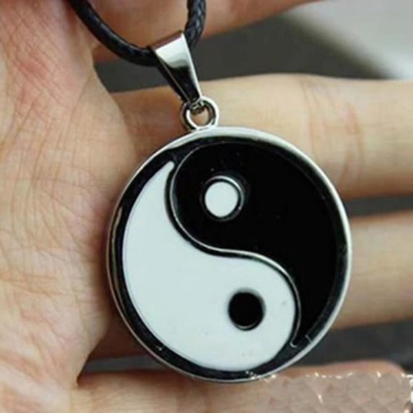 Pu Læder Halskæder Vintage Rustfrit Stål Yin Ying Yang Vedhæng Halskæde Sort Hvid Halskæde Mænd Smykker