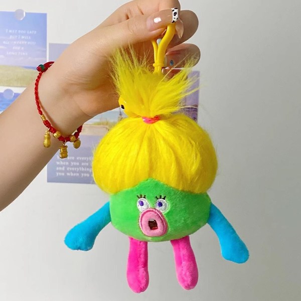 Färgglad tecknad docka rolig stekt hår DIY frisyr ful & söt docka hänge mjuk stoppad flerfärgad docka plysch nyckelring berlocker ryggsäck Pink L