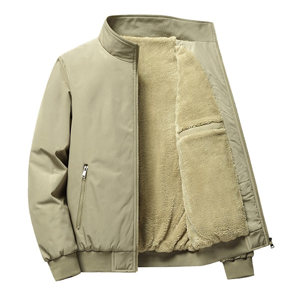 Mænds Varme Quiltede Jakker Stående Krave Tyk Fleece Business Frakker Efterår Vinter Tøj Khaki 7XL