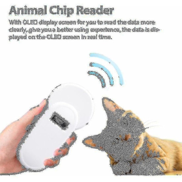 Handhållen Animal Microchip Reader H01-t 134,2khz 134,2khz Animal Tag Reader Fdx-b Format Display Reader för fjäderfäuppfödning, vit