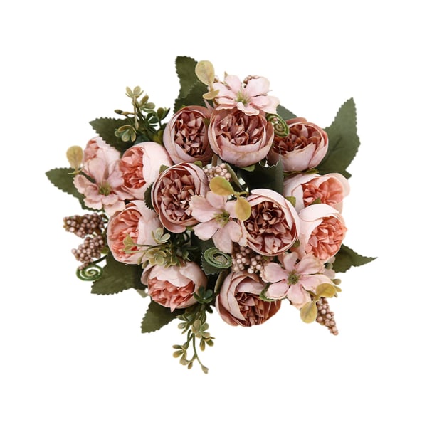 Kunstig blomst Udsøgt håndværk Simulering Rose Realistisk imiteret silkeblomst til hjemmets bryllupsdekoration Tianyuhe Pink
