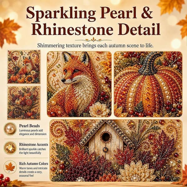12 tommer efterårsperle diamantmaleri sæt perleperle DIY sæt til voksne | 3D DIY efterårshøst græskar perle diamant kunst sæt til begyndere, Thanksgiving Squirrel