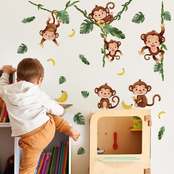 Jungle Animal Green Vine Wall Decal Monkey Wall Decal Monkey On Vine Wall Decor Nursery Kids Room Living Room