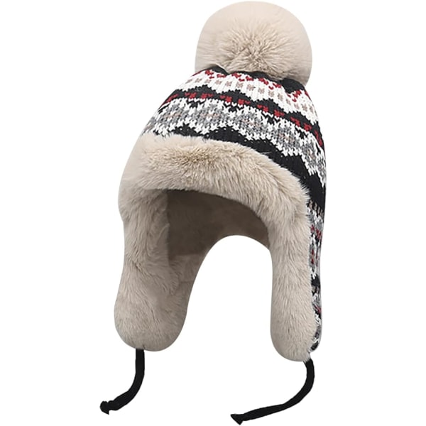 Kvinders vinterstrikkede hue ørebeskyttelse varm fleeceforet kraniehue Øreværn snehat
