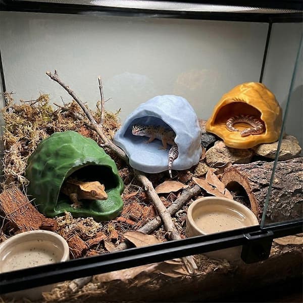 Simulering Stein Reptil Gjemmested Glatt Kant Solid PETG Øgle Mater Stabil Skjult Hule Ly Slange Øgle Edderkopp Grey