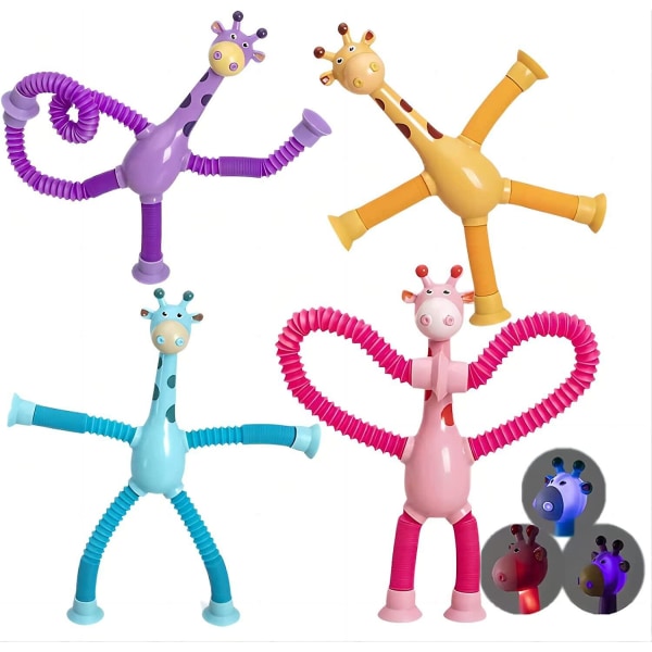4 stk Teleskopisk sugekopp Giraff leketøy, Formendrende Giraff Teleskoprør Tegneserie Puslespill Sugekopp Foreldre-barn Interaktiv Dekompresjonsleketøy With light