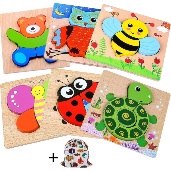 Wooden Toddler Puzzles, 6 Pack Animal Wooden Jigsaw Puzzles For Kids Baby Boys