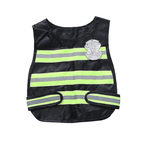 1 stk politimand sikkerhedsvest høj synlighed med varmebestandig reflekterende rem og badge til børn Cosplay Rollespil