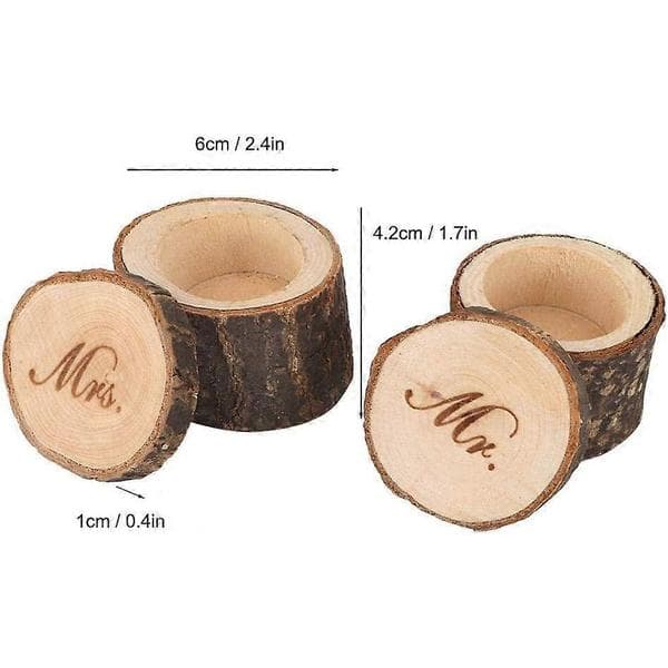 Et par bryllupsringer i tre (diameter 6 cm, Mrs, Mr), med bryllupsringboksfester