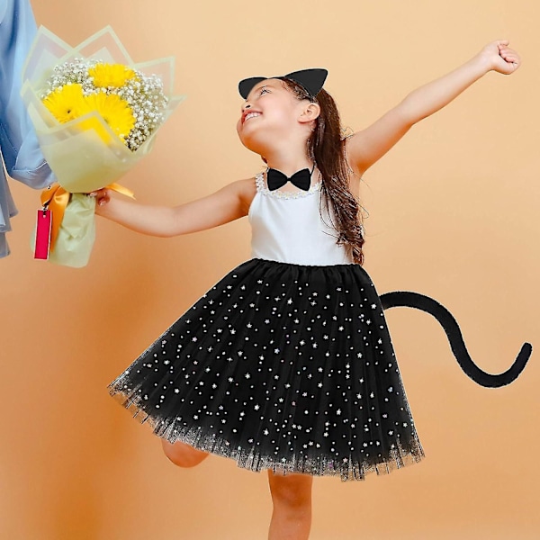 4 Dele Kattekostume, Sødt Katte Cosplay Killingeører Kattehale Butterfly Prinsesse Tutu Nederdele Dyrekostume Udklædning Til Børn Piger Børn Halloween
