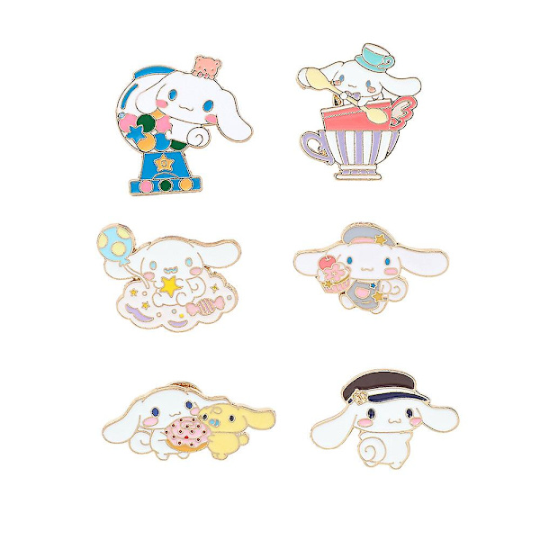 6 kpl Cinnamoroll Rintaneulat Merkki Reppuihin Vaatteet Takit Hatut Kawaii Sarjakuva Koiran Koristelahjat 6Pcs