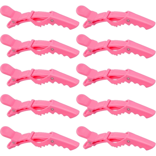 10x Krokodillehårklips Sprette, Profesjonelle Styling Hårklips, Seksjonsklemme for Tykt Hår, med Sklisikkert Grep og Brede Tenner (Rosa)