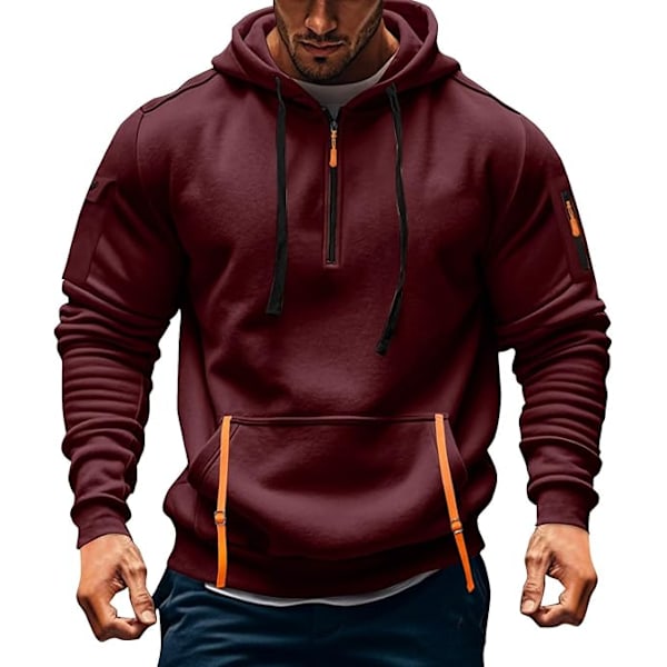 Hættetrøjer til mænd Kvart Zip Trøje Taktisk Sweatshirt Vintage Langærmet Casual Mode Hættetrøje Med Lommer M