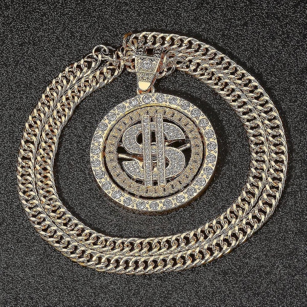 Guld Pengar Kedja Dollar Tecken Halsband Roterbar Rapper Hip Hop Falsk Kedja Present Till Pojkvän Bror Far Man Gold