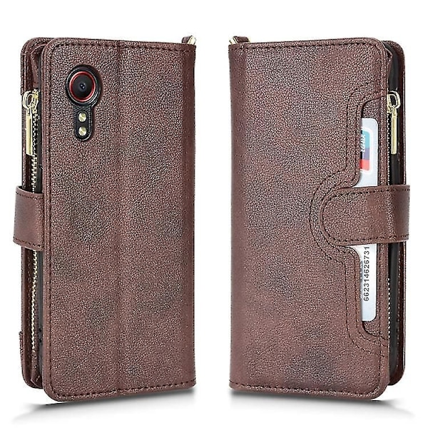 Läderfodral med blixtlås och lychee-struktur för Samsung Galaxy Xcover 5 Brown