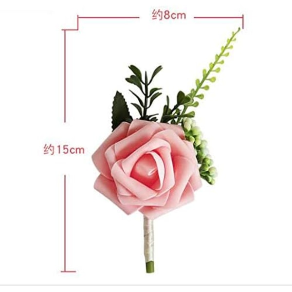 4 stk. Bryllups Corsage Kunstig PE Rose Corsage til Brud Gom Groomsmen Piger Buket Corsage 15x8x5cm (Pink)