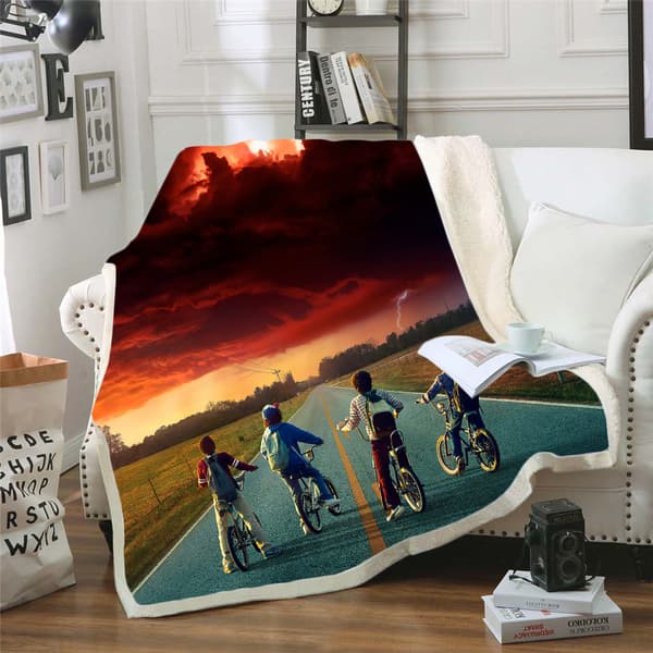Stranger Things 3D-printet ullteppe, flanell, 70*100 10