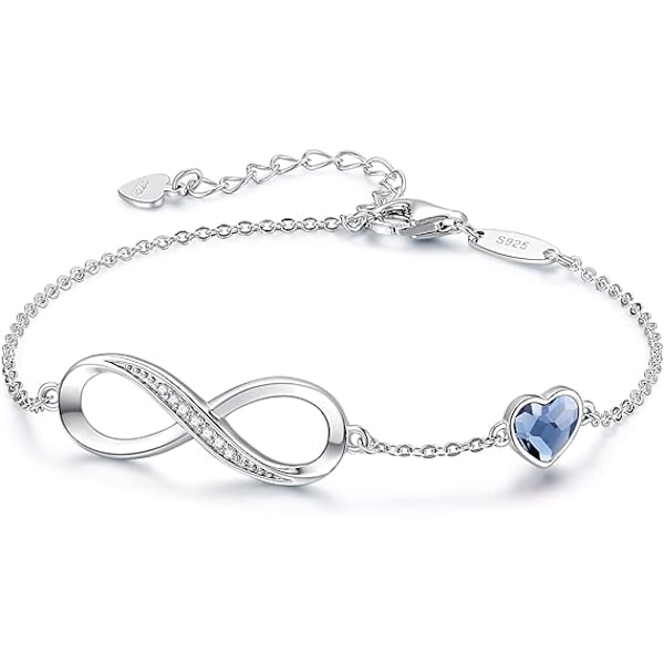 Infinity Armbånd til kvinder, Sterling Sølv 925 Armbånd Justerbar Dame Armbånd, Infinity Kærlighed Hjerte Dame Armbånd, Sølv Armbånd