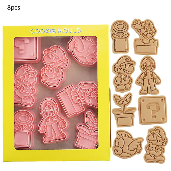 8 st Super Mario Bros tecknade molds präglade kakstämplar Cuter formar set för tårta Barn Födelsedagsfest dekoration