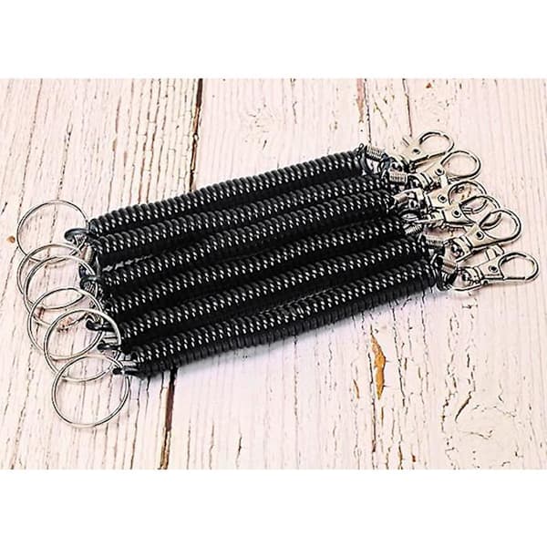 Spiral Spring Keychain with Spring Lock, Anti-theft, Stretchy Lanyard (Black)