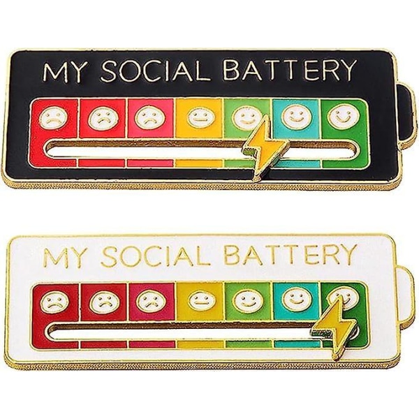 2 stk Social Mood Broche Pin,my Social Battery For 7 Days A Week Express Your Fmotions,social Battery Mood Pin Badge Søde Kreative Mænd Kvinder Gave