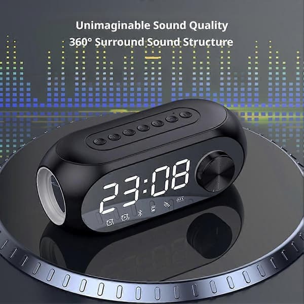 Kannettava Bluetooth-kaiutin 1200 mAh RGB raskas subwoofer herätyskellolla White