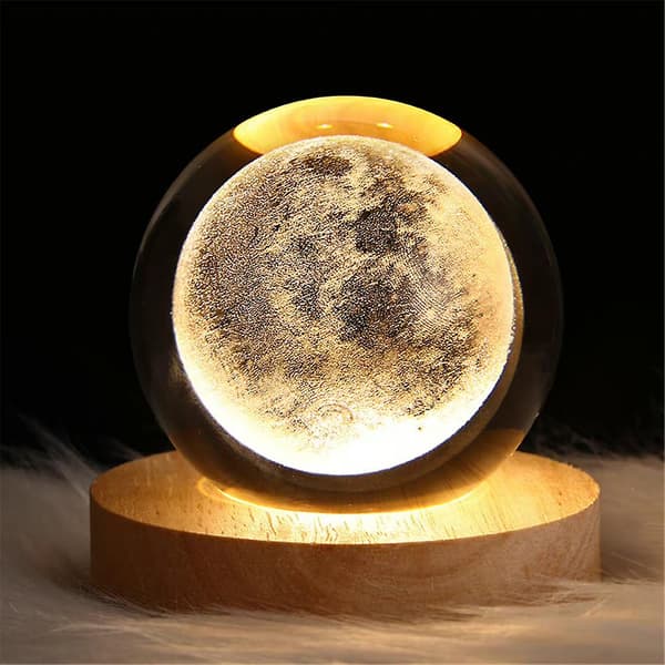 3D Galaxy Solar System Krystallkule Nattlys Saturn Måne Planeter Lasergravering Nattbordslampe Med Stativ Julegave CC Moon