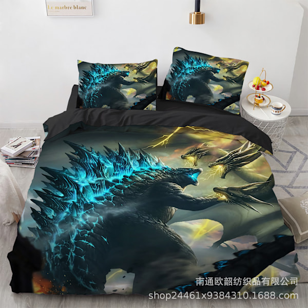 2025 Ny Godzilla Tecknad 3D-tryckt Sängkläder Tredelat Set 135*200