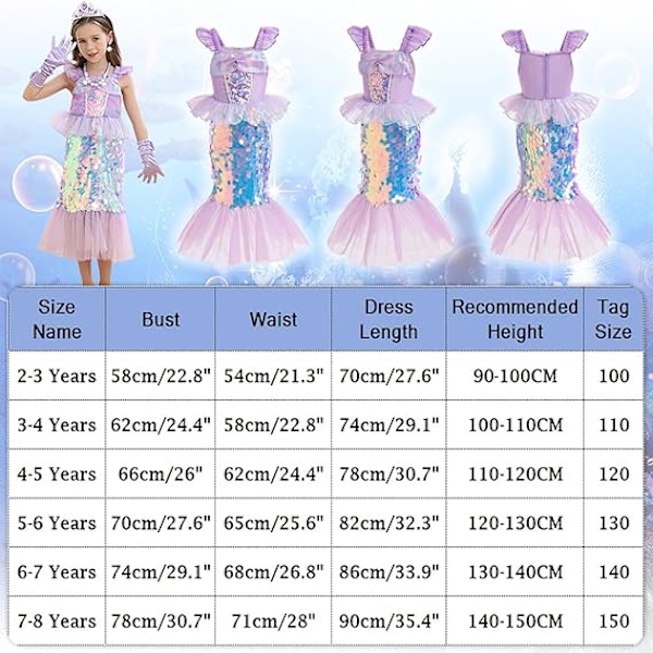 Liten Flickas Sjöjungfru Prinsessdräkt med Paljetter Festklänning för Småbarn Barn Baby Halloween Klä Upp med Tillbehör 110