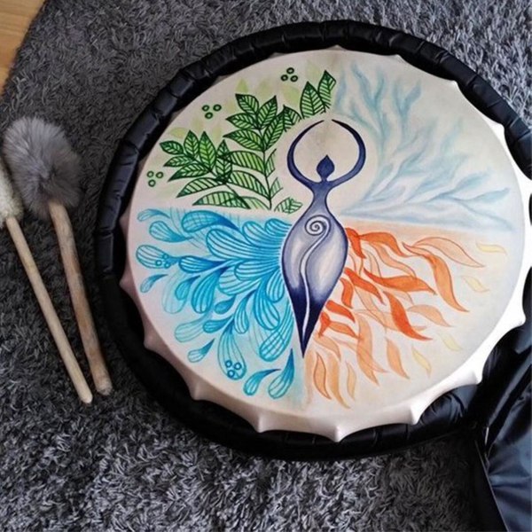 2023 Ny Hot Goddess Shaman Drum Tree Of Life Sibirsk Tromme, Håndlaget Musikk Spirituell Basstromme Med Trommestikke For Spirituell Musikk, Lydhealing Annonse