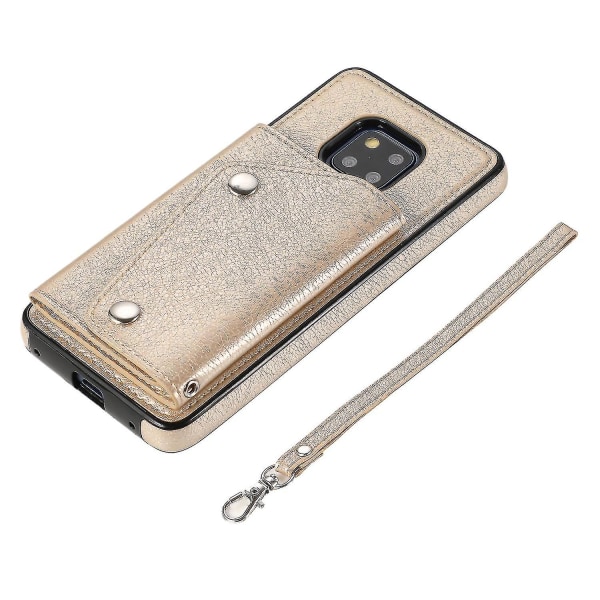 Handgjort Pu- case för Huawei Mate 20 Pro med korthållare, plånboksfunktion, stödfunktion, fallskydd Gold