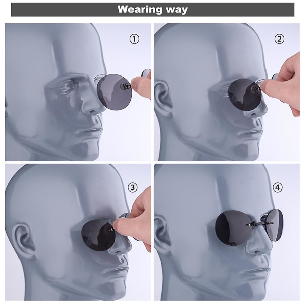 Matrix Morpheus Retro Men Round Clip On Nose Glasses Rimless Solbriller Black And Gray Lens