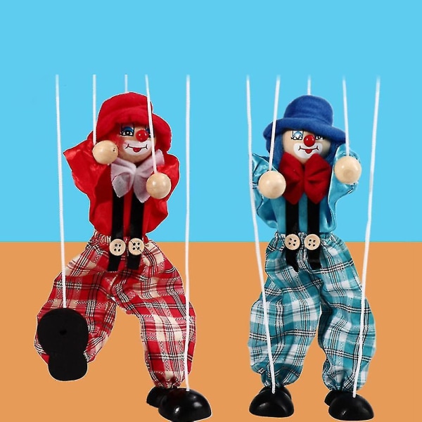 Klovnikäsi Marionette-nukkelelut Lasten puiset värikkäät marionette-nukkenukke Interaktiiviset vanhemman ja lapsen lelut Blue