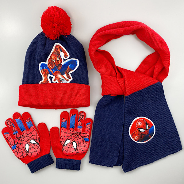 Spider-Man winter warm knitted hat + scarf + gloves set for children