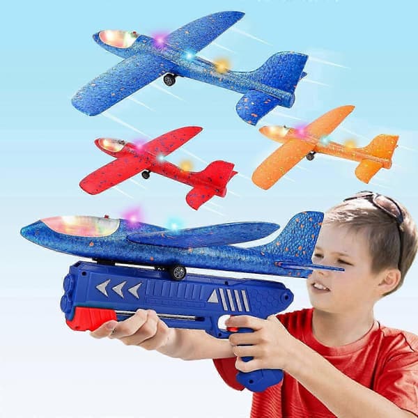 3-pakning skumglideflykaster med LED-lys, 32 cm, doble flymoduser ideell for barn i alderen 4 til 12 år