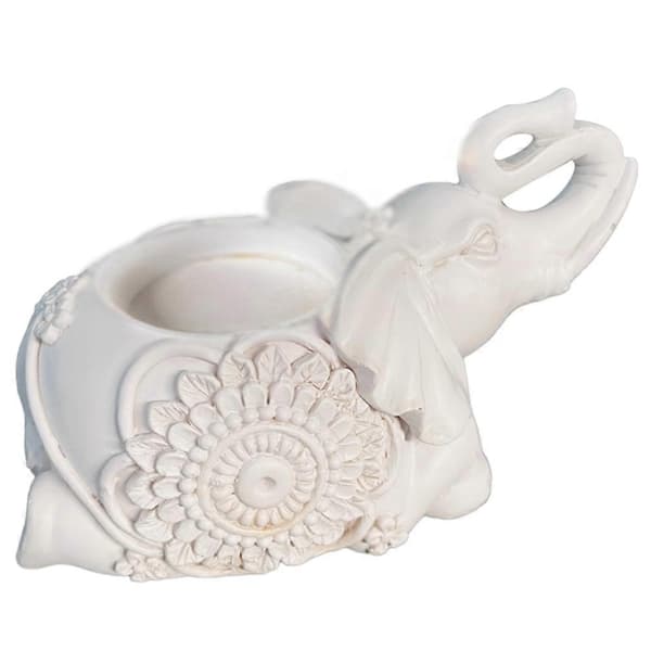 B-White Dyrelysestaker Elefantskulptur Telysestake Dekorasjon Liten Lysestake