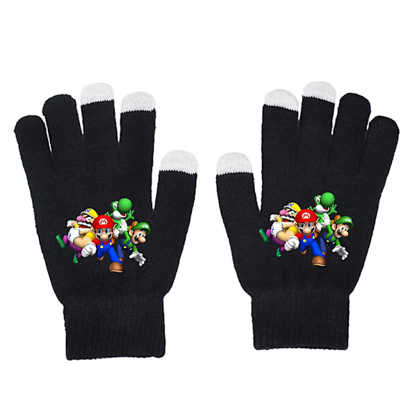 Unisex Super Mario Bros Vantar med Hel Tå - Varma Vinterstickade Vantar - Present B