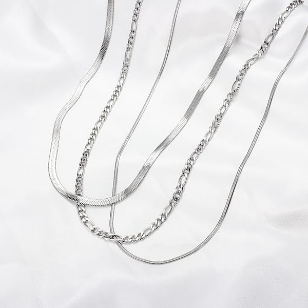3-delt halskjede for kvinner, justerbart lagdelt halskjedesett, stablebart choker-halskjede, perler, halskjede i rustfritt stål, sølvhalskjede for kvinner og jenter