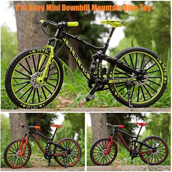 Alloy Mini Downhill Mountain Bike Leketoy, Die-cast BMX Finger Bike Modell for Samlinger (Svart/Grønn)