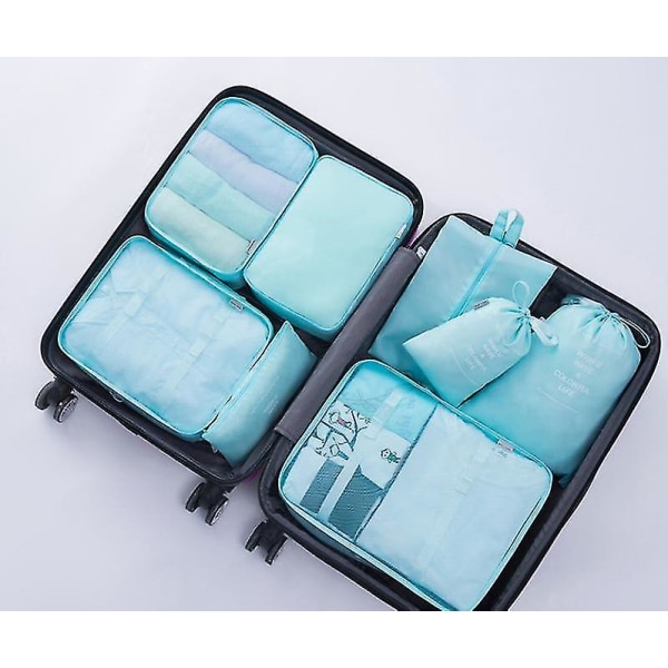 Reiseoppbevaringspose i syv deler Sammenleggbar Plassbesparende Oppbevaringspose for klær med snøring