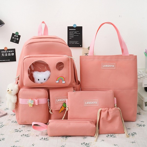 Kawaii Ryggsäck Flicka Kvinnor Skolväska Reseryggsäck Blommig Ryggsäck Med Kawaii Pin Och Söta Tillbehör Pink