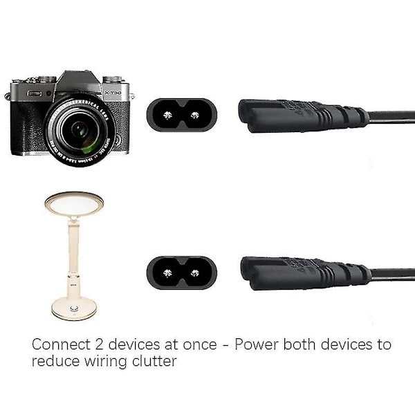 Iec320 C8 Till 2x C7 Y Split Nätkabel, Iec 8 Hane Till 2 Hona 1 In 2 Ut Nätkabel black