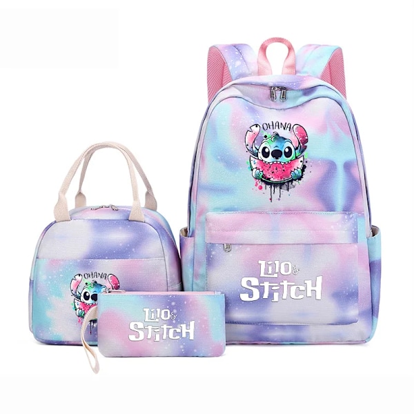 Stitch-reppu opiskelijoille ja teineille, 3 osainen setti: lounaskassi, värikäs matkakassi ja reppu