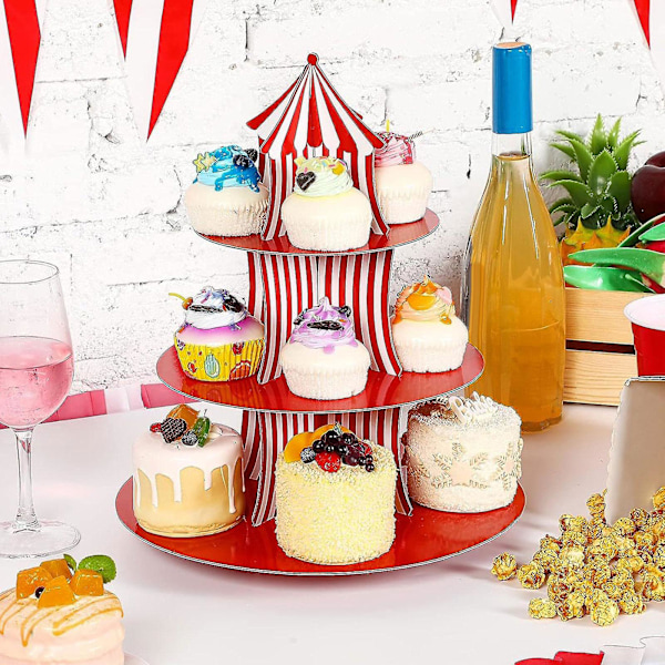 Karneval Cupcake Stativ Tårta Stativ 3 Tier Kreativ Premium Cupcake Display Stativ Serveringsfat För Festtillbehör Café Dekor Red 30x40cm