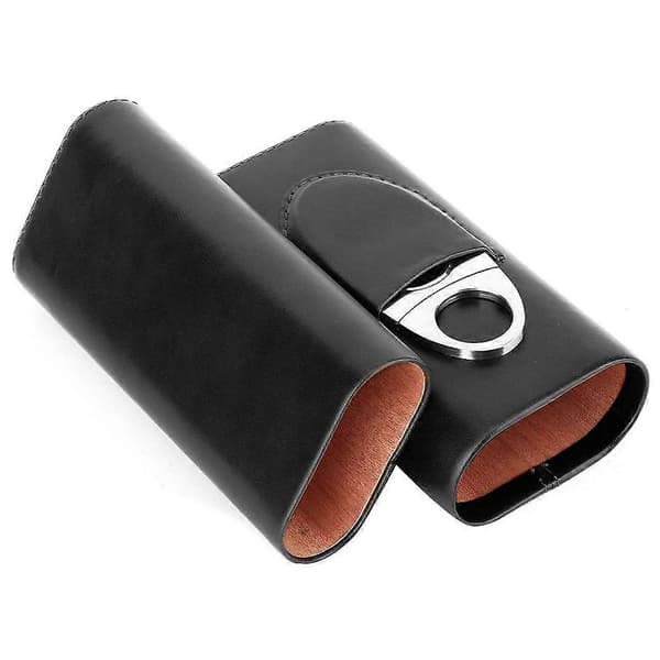 Cigarrfodral i läder med cederträfoder, bärbart cigarrresefodral för män, elegant design, premiummaterial, cigarrskärare i stål ingår för