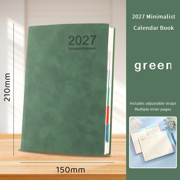 2027 Planlægger (engelsk version) - Kalender, notesbog, arbejds-effektivitetsoptager, bandage og grøn projektnotesbog