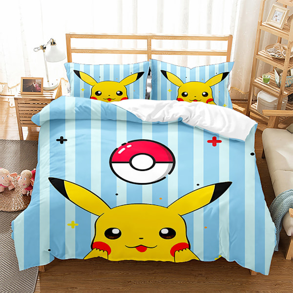 3D digitaltryckt påslakan örngott sängkläder tecknad Pikachu tredelat set hemtextil fyrdelat set 5 140*210