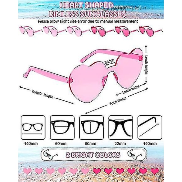 8 paria reunattomat aurinkolasit sydämen muotoiset reunattomat lasit muodikkaat kirkkaat karkkiväriset lasit juhliin