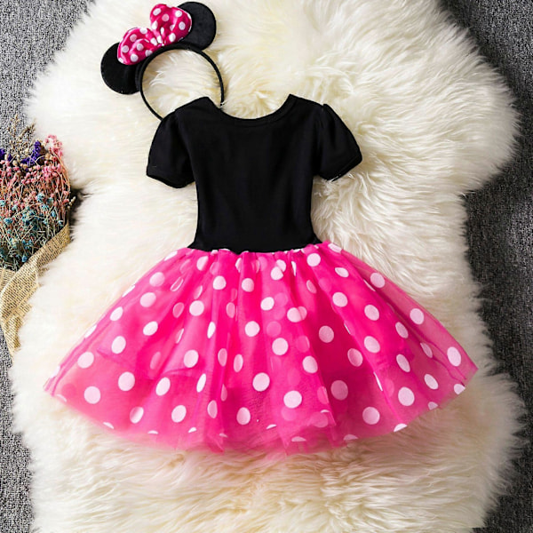 Lasten tyttöjen Minnie Mouse -pistekuvioinen syntymäpäiväjuhla-tutu-tulle-mekko Rose Red 4-5Years