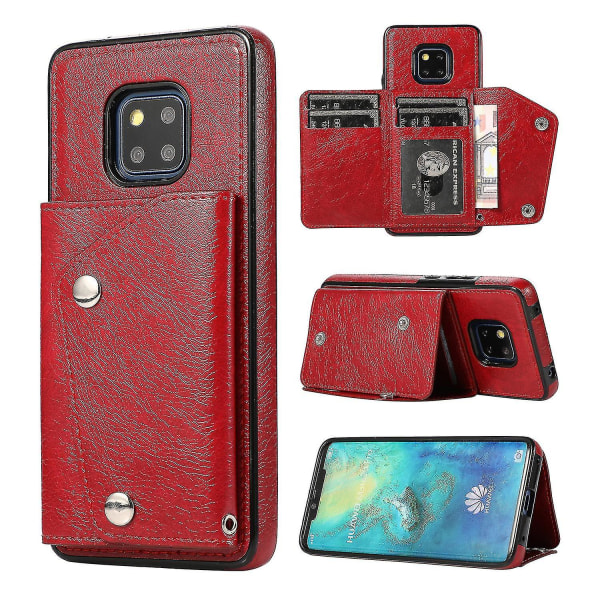 Handgjort Pu- case för Huawei Mate 20 Pro med korthållare, plånboksfunktion, stödfunktion, fallskydd Red
